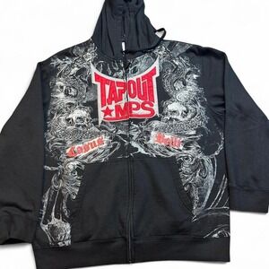 Vintage Tapout MPS Sweatshirt Mens XXL Black Y2K Full Zip Hoodie Skulls Grunge